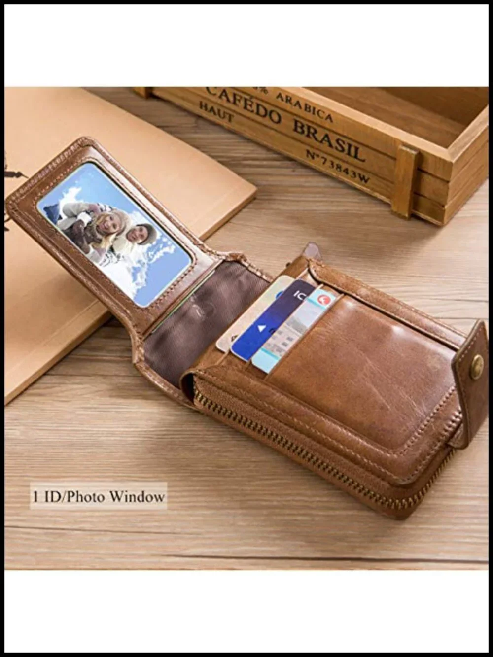 Genuine Leather Bifold Wallet with RFID Blocking, Zipper Coin Pocket